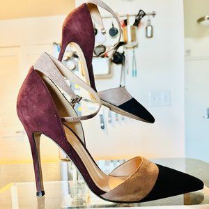 GIANVITO ROSSI POINTED TOE ANKLE STRAP MULTI-COLOR SUEDE STILETTO SIZE 36